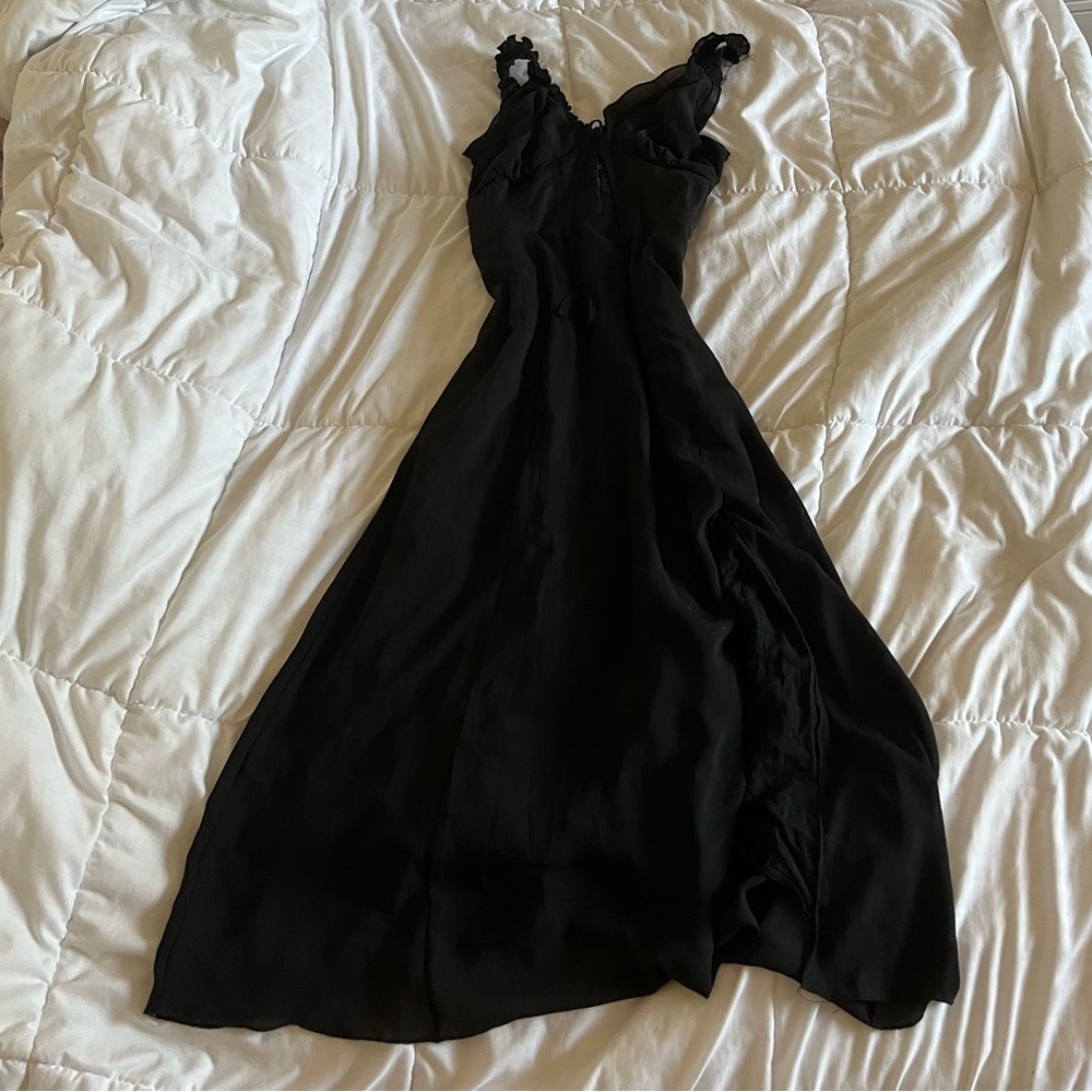 XS black corset ruffle maxi dress goth grunge alt